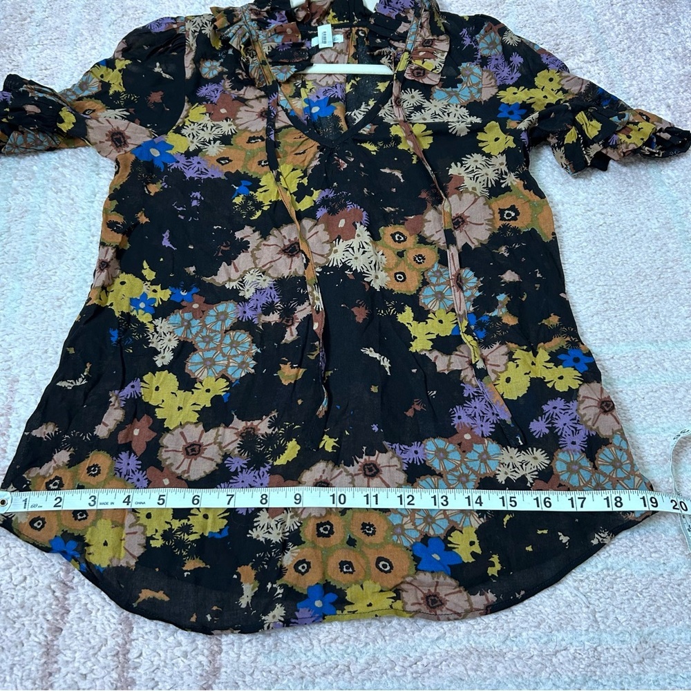 Odille Multicolor Dark Floral Ruffle Blouse Top Size 2 Office Spring Bohemian - Picture 8 of 11